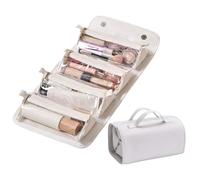 Toiletry Roll Up Travel Bag | Large Capacity Leather Waterproof Cosmetic and Makeup Bag | Open Flat 4 Detachable Clear Compartment Portable Toiletry Bag Pouch with Handle For Accessories