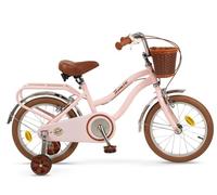 Toimsa - Bicicleta para Niños con Ruedines - Ruedas Hinchables 16 Pulgadas - Diseño Vintage Rosa - Sillin Regulable, Limitador Giro Manillar, Cesta Delantera y Portaequipajes - Bici Infantil +5 años