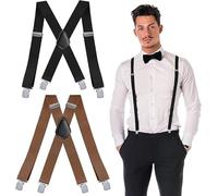 Toivize 2 peças alças para homem extra fortes com 4 clipes resistentes, alças elásticas para homem de 3,5 cm de largura, ajustáveis em forma de X para macacões, calças de trabalho