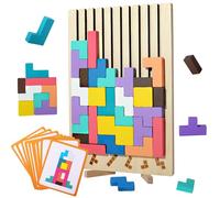 Toivize Brinquedo de quebra-cabeças empilhável de Madeira, Jogo Tetris Montessori 3D de blocos russos com 10 cartões, Jogo Colorido de Tetris para Adultos e crianças