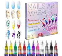 Toivize Set de 12 Rotuladores para Uñas 0,5 mm, Pintauñas Bolígrafo para Nail Art, Nail Art Marker para Decoración de Uñas, Kit Pintauñas DIY