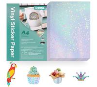 TOJUNE Papel Adhesivo de Vinilo Imprimible para Impresoras Láser y de Inyección de Tinta, A4, 21 x 29.7 cm, Resistente al Agua, Corte Arbitrario, (20 Hojas) (Textura De Diamante de Colores)