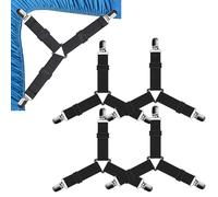 Tokaneit Bettlakenklammern,Lakenspanner mit Metallclips,Sujeta Sabanas Bajeras,Clips de Sábanas Triangulares,Correas de Sábanas Triangulares Ajustables,Tensor de Láminas Elásticas 4 Piezas Negro