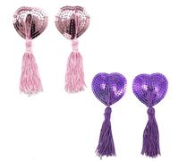Tokaneit Pezoneras Sexy Mujer en Forma de Corazón, Cubre Pezones Silicona con Borlas, Funda Pezón Autoadhesiva con Borlas, Pezones Pegatinas