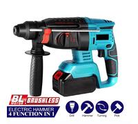 Toker - Taladro percutor sin escobillas multifuncional, martillo rotatorio inalámbrico recargable, taladro de impacto de 18V y 26mm, herramienta eléctrica tipo pico, juego de 2 baterías 2 Battery+Plas
