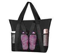 Tokeya Bolsa Playa Mujer, Grande Bolsa Tote con Cremallera y Bolsillos Ligera Plegable Bolso de Playa Impermeable Bolso de Mano Shopper para Viajes Piscina Compras Vacaciones (Negro)