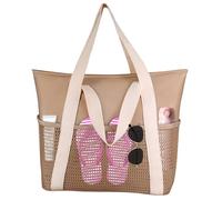 Tokeya Bolsa Playa Mujer, Grande Bolsa Tote con Cremallera y Bolsillos Ligera Plegable Bolso de Playa Impermeable Bolso de Mano Shopper para Viajes Piscina Compras Vacaciones, Caqui