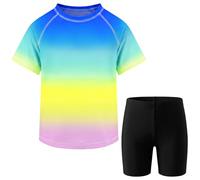 Tokeya Conjunto Traje de Baño para Niños 2 Piezas Protección UV Camiseta Manga Corta y Bañador Natación, Secado Rápido Transpirable Ropa de Baño Piscina Playa Surf para Infantil 3-4 Años, Azul