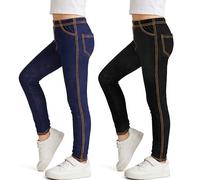 Tokeya Leggings Niñas Vaqueros Pack de 2, 11-12 Anos, Negro y Azul Marino