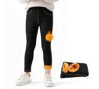 Tokeya Leggings Termicos Niña Vaqueros Pantalones con Forro Polar, Elástico Cintura Alta Largos Leggins, Infantiles Invierno Casual Calentitos Slim Fit Pantalon Ropa para Niñas 4-5 Anos, Negro