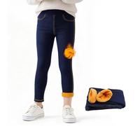 Tokeya Leggings Térmicos Niña Vaqueros Pantalones con Forro Polar, Elástico Cintura Alta Largos Leggins, Infantil Invierno Casual Calentitos Slim Fit Pantalon Ropa para Niñas 11-12 Anos, Azul Marino
