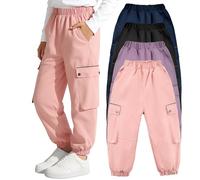 Tokeya Pantalones Cargo Impermeables Niñas Pantalón Senderismo Trekking Cintura Elástica con Bolsillos Transpirables Forro de Malla Pantalones Cargo Jogger Casual Exteriores para 12-13 Años, Rosa