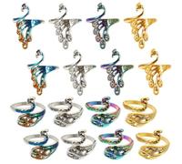 TOKIDNY 16 Anillos Decorativos para Tejer y Enrollar Hilo, Anillos Guía de Dedo Abiertos Estilo Pavo Real, Herramienta Ligera y Compacta para Ganchillo y Costura Manual