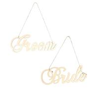 TOKIDNY 2 Letreros de Madera Khaki para Puerta Cuerda, Decoración para Bodas y Cafés, Accesorio Colgante para Novios, Pack de 2 Piezas