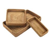 TOKIDNY 3 Piezas Cestas Tejidas de Ratán para Almacenamiento en Hogar y Cocina, Bandejas Multifuncionales para Mesa de Café, Contenedor de Alimentos y Huevos, Decoración Versátil para Sala