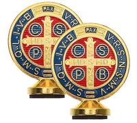 TOKIDNY Adorno de San Benito 2 Piezas, Decoración de Cruz Religiosa en Aleación Detalles Finos, Colores Variados, Adecuado para Oficina, Hogar E Iglesia, Ornamento Navideño y Escena