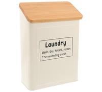 TOKIDNY Caja Organizadora para Espacio de Lavandería y Superficies Verticales con Tapa de Bambú Magnética , Diseño Reutilizable y Color Blanco para Polvo de Lavado