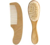 TOKIDNY Cepillo y Peine para Cerdas de Lana Natural Mango Ergonómico de Madera Suave para Recién Nacido Cuidado Delicado del Cabelludo para Regalo y Uso Diario