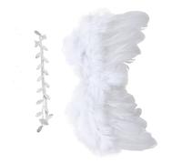 TOKIDNY Conjunto de Alas de Ángel Blancas con Tocado de Hojas Plateadas para Ñiño Diadema Suave y Ligera para Fotografía de Recién Nacidos y Accesorios para Shower