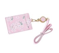 TOKIDNY Funda para Tarjetas de Identificación de Pu Rosa Protección y Diseño Floral, Porta Tarjetas Multiusos Cordón Extraíble Adecuado para Oficina y Autobús