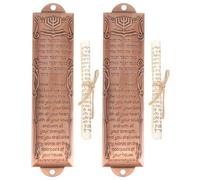 TOKIDNY Mezuzá Judaica Metálica 2 Piezas 132 Mm Color Rojo Cobre Antiguo con Pergaminos Sagrados en Hebreo E Inglés para Decoración Religiosa y Protección Espiritual del Hogar