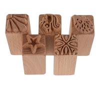TOKIDNY Moldes de Madera para Hornear 5piezas Diseño de Sellos para Hacer Pasteles de Luna y Bollos al Vapor, Herramienta Tradicional para Repostería en Cocina