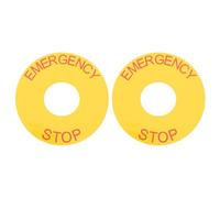 TOKIDNY Pegatina Indicadora de Parada de Emergencia para Maquinaria Industrial, Adhesiva Pvc Duradera 63x23 Mm, 2 Unidades, Señal de Advertencia para Equipos Eléctricos y Seguridad