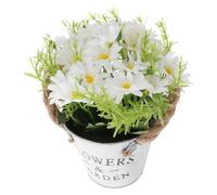 TOKIDNY Planta de Margarita Artificial Realista Cubo de Hierro con Maceta Blanca Adorno Decorativo para Jardín y Hogar Adorno de Planta Simulada de Plástico Decoración Retro de Bonsái