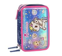 Tokidoki - Estuche escolar oficial Tokidoki, estuche de 3 compartimentos para niña con juego de papelería, bolígrafo borrable azul y rojo y etiquetas para el nombre adhesivas, práctico cierre de