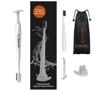 TOKII Toothbrush with Soft Bamboo Charcoal Bristles & Sliding Tongue Scraper Reduces Bad Breath | Improves Taste Buds | Waterproof Travel Po