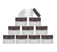 ToKinCen 10 botes de 5 ml con tapa de bambú, transparente vacío, tarro de crema de cristal, para cosméticos, cremas, polvos, loción, minivelas, bálsamo labial (oscuro)