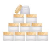ToKinCen 10 botes de 5 ml con tapa de bambú, transparentes vacíos, botes de crema de cristal, para cosméticos, cremas, polvos, mini velas, bálsamo labial (color claro)
