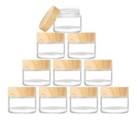 ToKinCen 10 botes de 5 ml con tapa de bambú, transparentes vacíos, botes de crema de cristal, para cosméticos, cremas, polvos, loción, minivelas, bálsamo labial (color transparente)