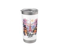 Tokio Japón Cerezo Flor Noche Escena Mt Fuji Souvenir Vaso térmico de acero inoxidable de doble pared