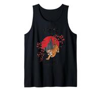 Tokio Japón Tigre Ciudad Horizonte Cerezo Gráfico Camiseta sin Mangas