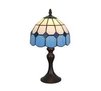 Tokira Lámpara de mesa azul mediterránea para salón, Lámpara de mesa Tiffany para sala de estar, Pantalla de vitrales de 8 pulgadas, Dormitorio de noche con luz nocturna retro[Sin bombillas]