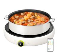 TOKIT Placa de Inducción Portátil 2100W - Placa Inducción Redonda 1 Zona, 99 Niveles de Potencia Mando Giratorio OLED, Detección de Recipiente, WiFi & App Mi Home, para Cocina Camping