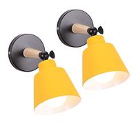TOKIUS 2 Piezas Aplique de Pared Moderno, Lámparas de Pared para Dormitorio E27 Iluminación Interior Luz de Pared en Madera y Metal Ajustable Lámparas para Salón Pasillo (Amarillo, sin Interruptor)