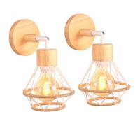 TOKIUS 2 Piezas Apliques de Pared Interior en Madera y Metal E27 Vintage Lámpara de Pared Blanco 16cm Jaula con Cuerda de Cáñamo Ajustable Lámpara de Techo para Pasillo Escalera Dormitorio Salón Café