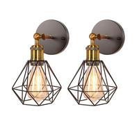 TOKIUS 2 Piezas Apliques de Pared Vintage Diseño de Jaula de Hierro 16cm E27 Industrial Lámpara de Pared Interior Ajustable Lámpara de Techo Negro Aplique para Pasillo Cocina Dormitorio Salón (Latón)