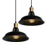 TOKIUS Lámpara Colgante Vintage, Ø27cm Lámpara de Techo Retro de Metal Industrial E27 Lámpara Araña para Comedor Cocina Restaurante, 1m Cable (Negro, 2 Piezas)