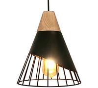 TOKIUS Lámpara Colgante Vintage Lámpara de Techo Interior Estilo Creativa Jaula de Hierro con Madera E27 Lámparas Araña para Dormitorio Sala Comedor, 25CM (Negro, 1 Pieza)