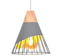 TOKIUS Lámpara Colgante Vintage Lámpara de Techo Interior Estilo Creativa Jaula de Hierro con Madera E27 Lámparas Araña para Dormitorio Sala Comedor, 25CM (Gris, 1 Pieza)