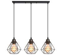 TOKIUS Lámparas de Techo Diseño de Jaula de Hierro Negro Ø 16cm Vintage Lámpara Colgante Iluminación de Techo de Interior para Pasillo Porche Cocina Dormitorio (Colgante 3 Luces B)
