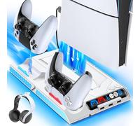 Tokluck Soporte de Refrigeración para PS5 Pro/PS5 Slim/PS 5 con Ajuste Automático, Base Carga Mando PS5 con Ventilador de Refrigeración de 4 Etapas, Accesorios PS5 Original/Edge Controller