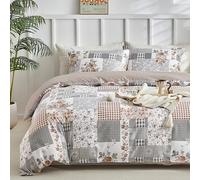 Tokokimo Funda Nórdica Cama 135/150, Flores de Patchwork Patrón Funda Nordica, Microfibra Funda Edredon 3 Piezas Compuesto por 1 Funda Nórdica 220x240 + 2 Fundas de Almohada 50x75, Light Beige