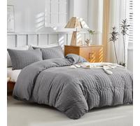 Tokokimo Juego de edredón de 3 piezas con diseño de mil rayas, microfibra suave, funda nórdica doble con 2 almohadas, Gris/mil rayas