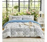 Tokokimo Juego de funda nórdica para cama de matrimonio de 240 x 220 cm, funda nórdica de matrimonio de 3 piezas con motivo patchwork Sogno azul, de suave microfibra, juego con 1 funda nórdica + 2