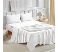 Tokokimo Juego de Sábanas 4 Piezas, Ajustable Sábanas Bajera Cama 150x200cm con 2 Bolsillos Laterales, Sábana Plana 230x270cm, Fundas de Almohada 50x80cm, Poliéster Suave y Duradero, Blanco