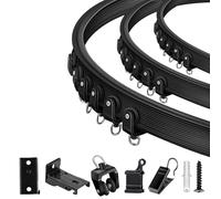 TOKPLNU - Riel de cortina de techo curvado flexible y flexible de 12 pies, negro, montaje en pared, kit de sistema de riel para divisor de habitación, ventana de bahía, caravana